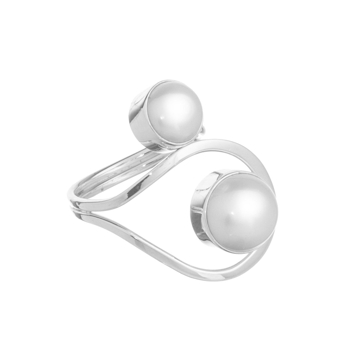 Anillo doble perlas biseladas en gota de plata