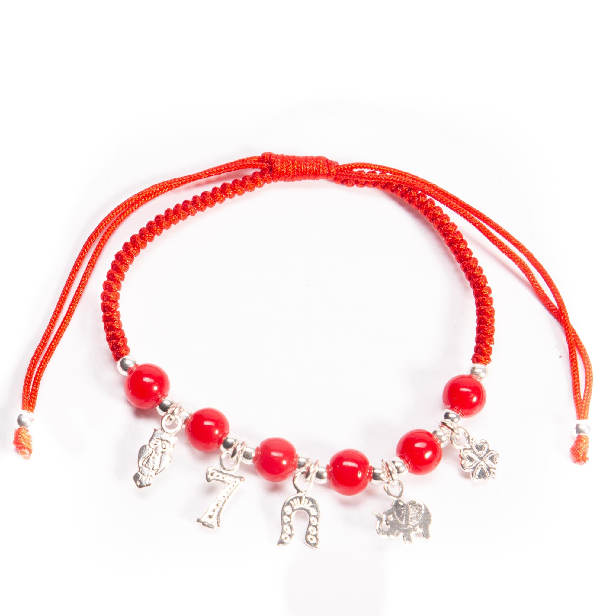 Pulsera de hilo con dijes de plata de la suerte de plata mexicana