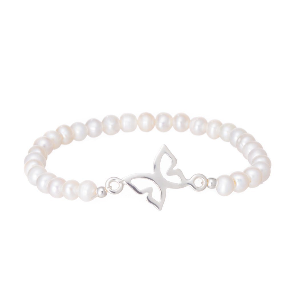Pulsera de perlas con mariposa de Plata