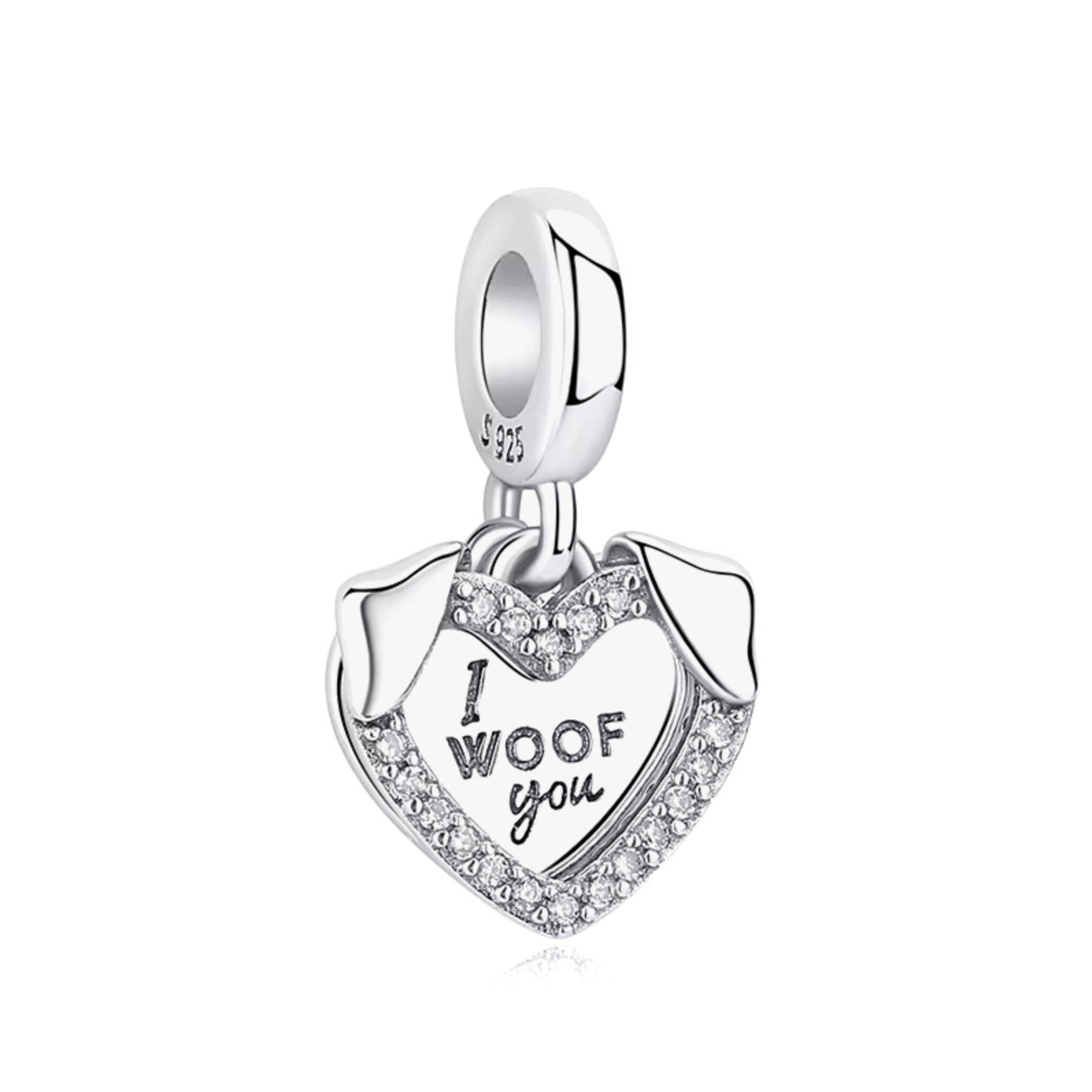 Dije con chapa de plata tipo charm corazón perrito woof de plata mexicana