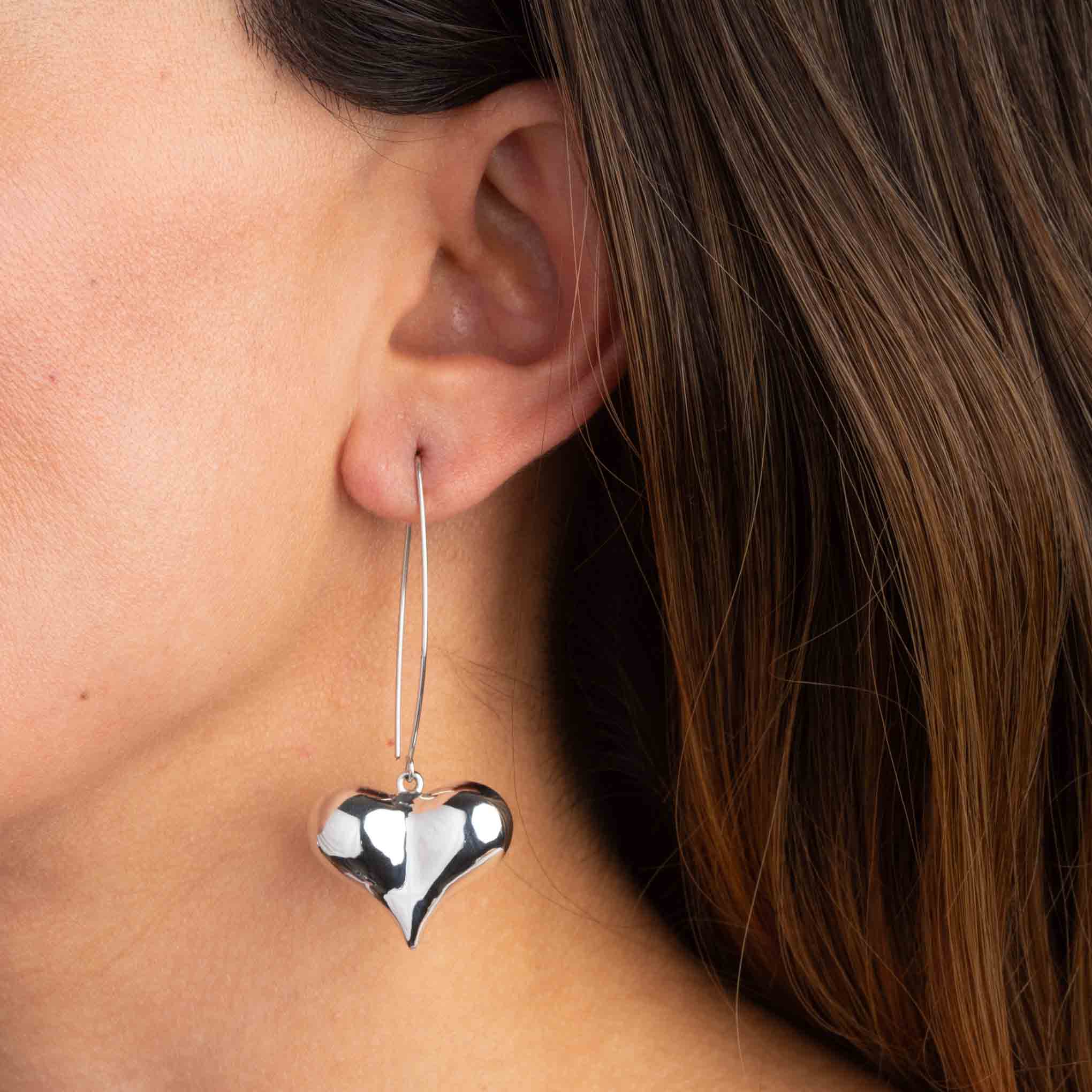 Silver earrings heart globe