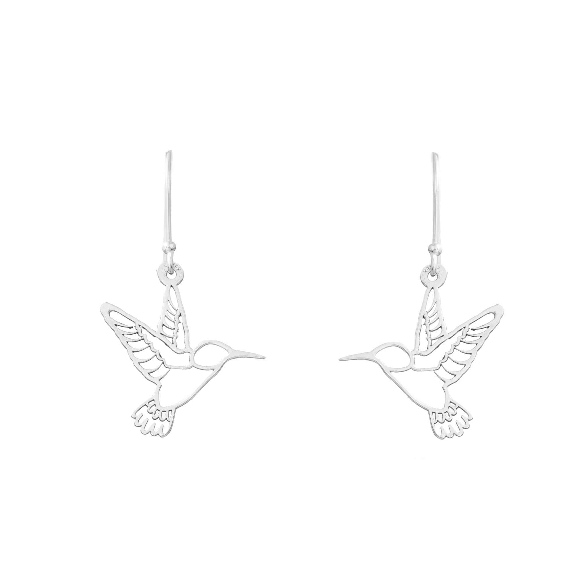 Aretes colibrí contorno clásico de plata de plata mexicana