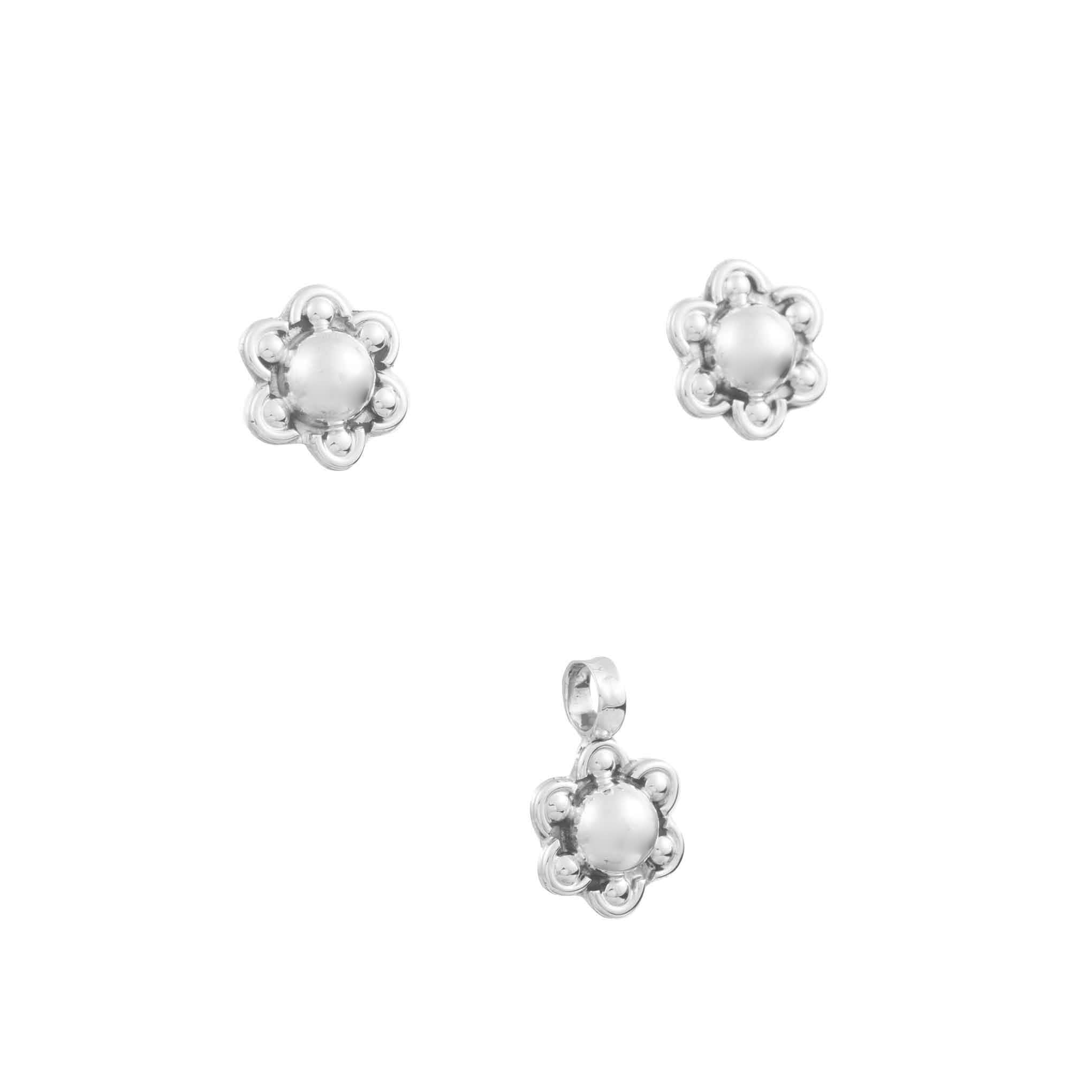 Silver set of flowers with circular details