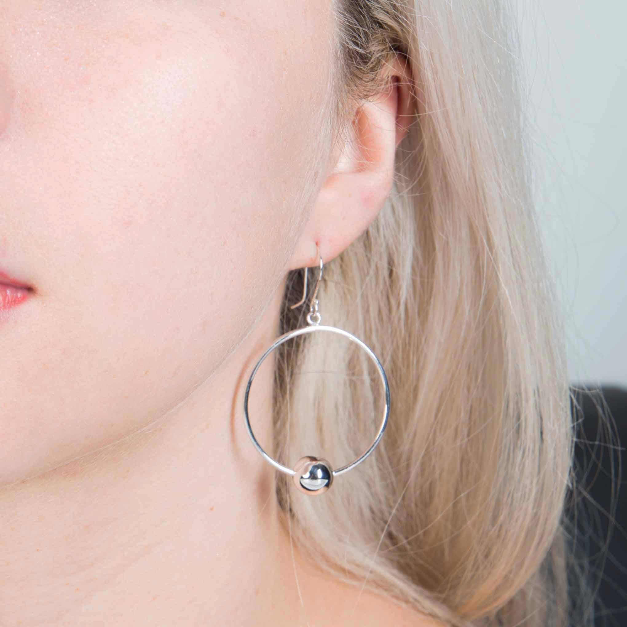 Silver sphere hoop earrings